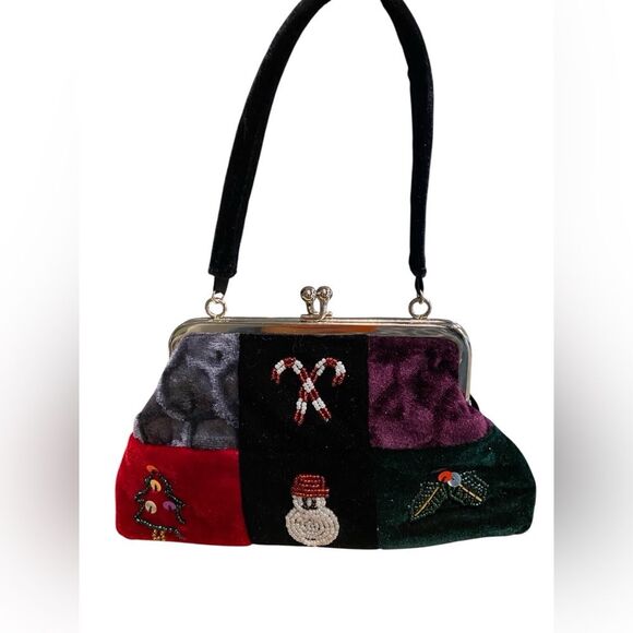 Vintage Velvet Beaded Mini Christmas Handbag - Picture 1 of 8